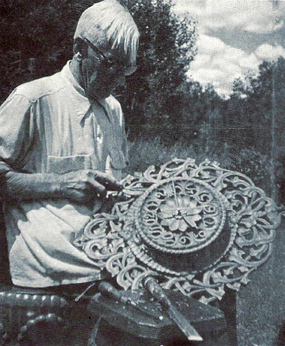 Herman Melheim carving a clock